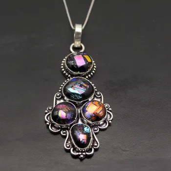 

Hermosa Adorable Multi Stone Dichroic Glass Charms Pendant Necklace 3 inch A547
