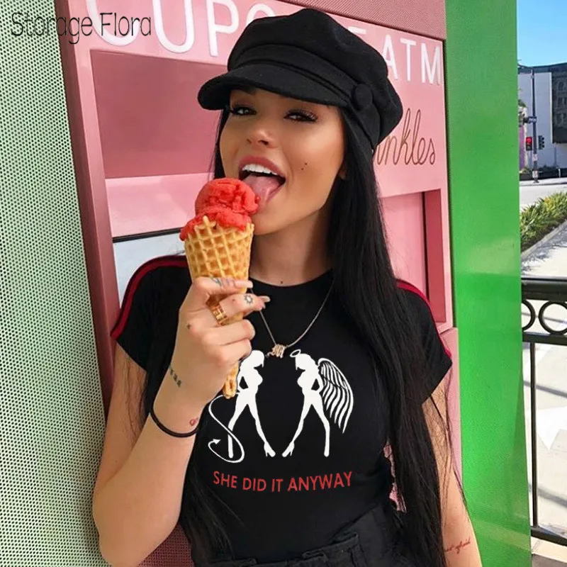 

Storage Flora 2019 Women Casual Cute Letter Print T Shirt Cotton Slim Short Sleeve Crop Top Female Summer Black Tee Shirt