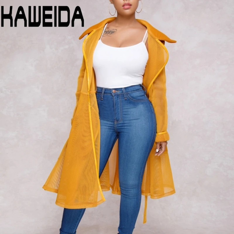 Mesh Sheer Long Trench Coat For Women Transparent Turn Down Collar Sashes Trench Female Casual Winter Coat Women Outwear Mesh Sheer Long Trench Coat For Women Transparent Turn Down Collar Sashes Trench Female Casual Winter Coat Women Outwear
