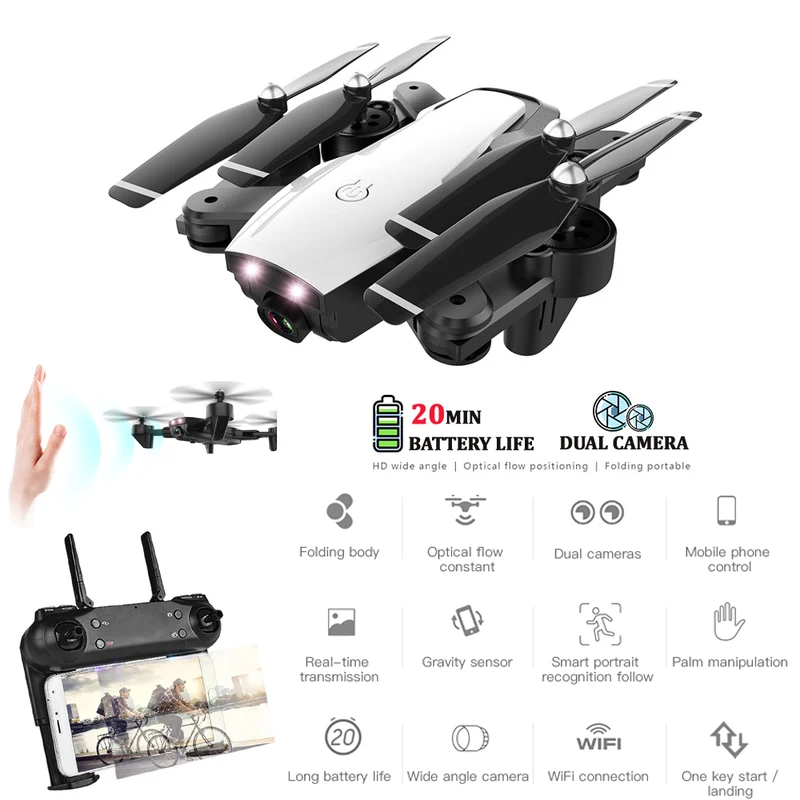 

Drone Camera 1080P HD Wide-Angle Altitude Hold Headless Follow Me Foldable Optical Positioning FPV RC Quadcopter With Camera HD