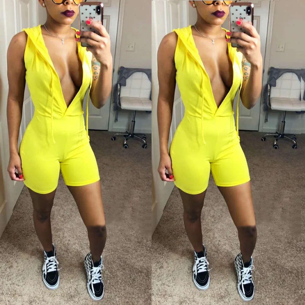 Echoine Sexy Women Solid Jumpsuit Caps Bodysuit Open Up Long Sleeve Deep V-neck Calf-length Pants Casual Outfit Ladies Playsuit
