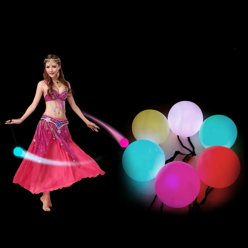 LED Multi-Coloured Glow POI Thrown Balls Light up For Belly Dance Hand Props OS