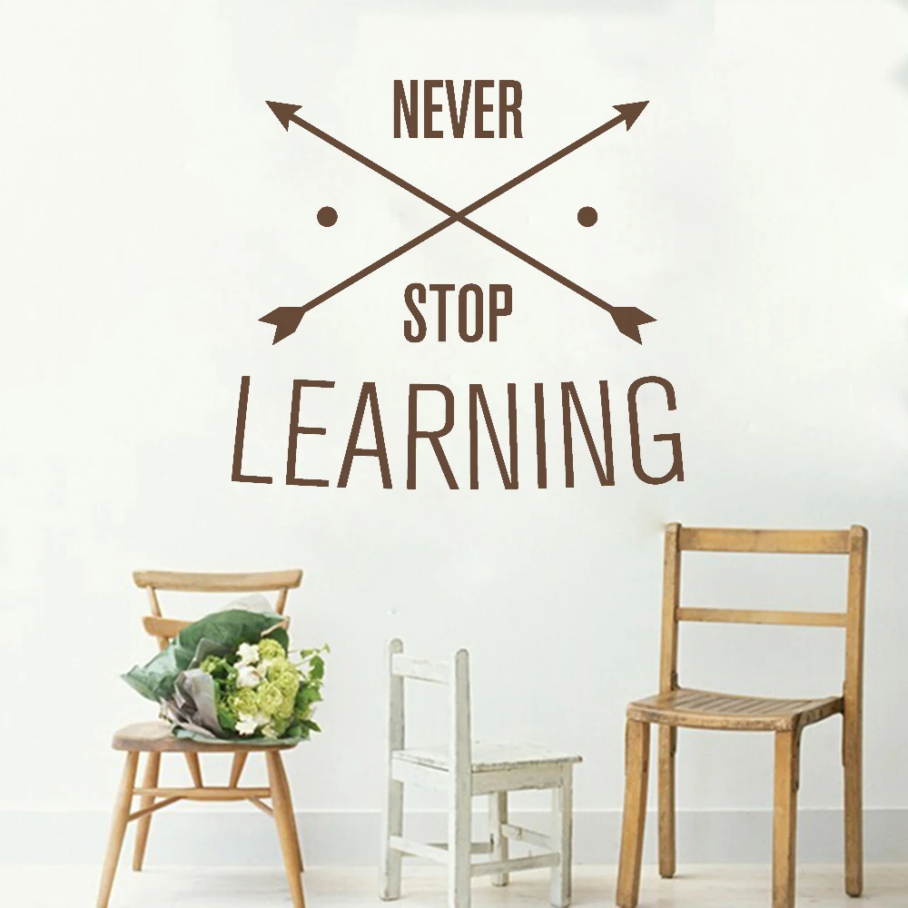 Never Stop Learning Quotes Wall Stickers For Living Room Art Mural Removable Vinyl Wallpaper
