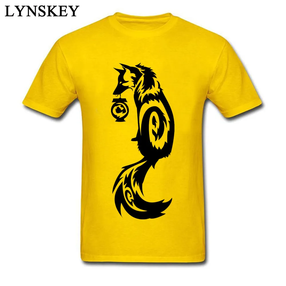 Plain Street Tops T Shirt Slim Fit Summer/Fall Short Sleeve Cotton Fabric O Neck Mens T Shirts Street Tee Shirt Top Quality Fox Kitsune Tribal with Spirit Lantern yellow