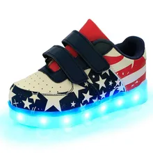 Лучшие продажи USB Зарядки Детей Shoes with Light Мода Звезды Светящиеся Shoes 7 Цвета Световой Дети СВЕТОДИОДНЫЕ Мальчики Девочки Кроссовки