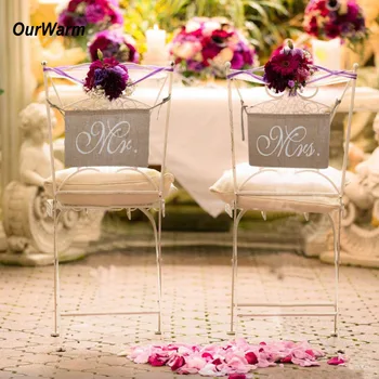 

Ourwarm 50pcs Wedding Chair Decoration Mr & Mrs Garland Banner Burlap Bride and Groom Banner Wedding Accessories Party Supplies