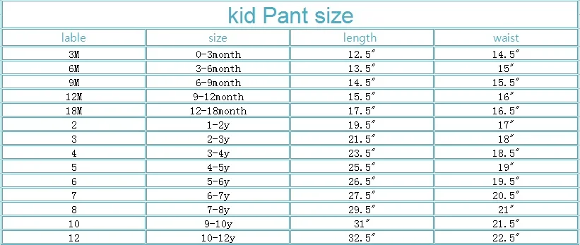 kid pant size