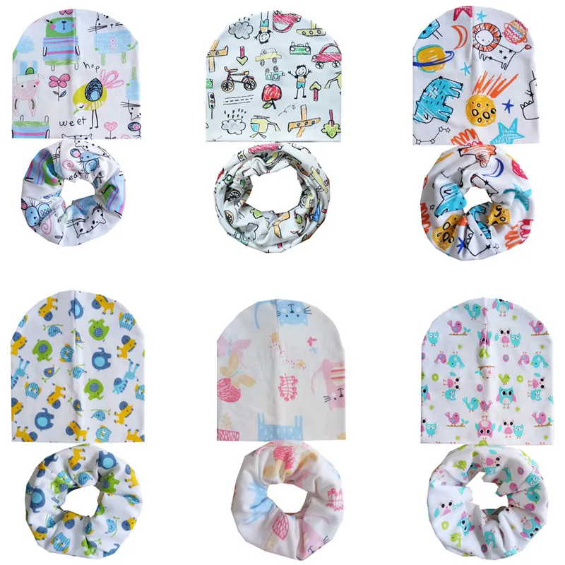 

Autumn Winter Children Beanies Caps Baby Girls Hat Set Cartoon Baby Scarf Boys Cap Scarf Collar Kids Hat Photo Props Accessories