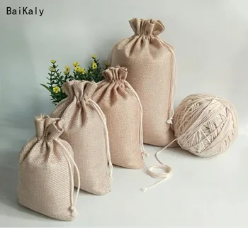 

50pcs Vintage Natural Burlap Hessian Gift Candy Bags Wedding Party Favor Bags Birthday Supplies Drawstring Jute Gift Bag Pouch
