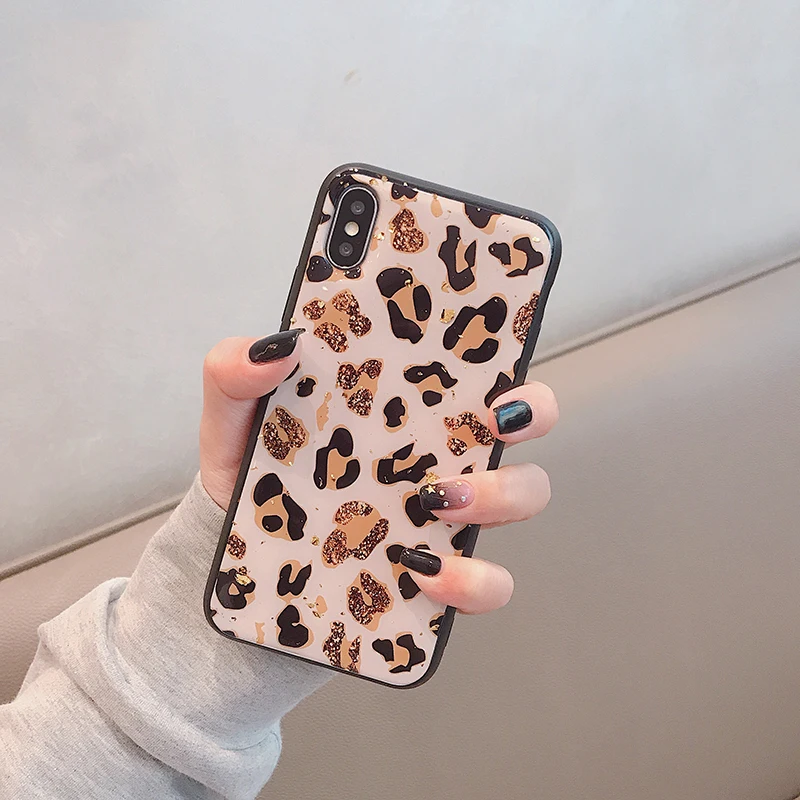

VZD Gold foil glitter leopard print for iphone8plus mobile phone shell 6s iphone x/xs/xs max anti-fall female for 7plus tide 6p