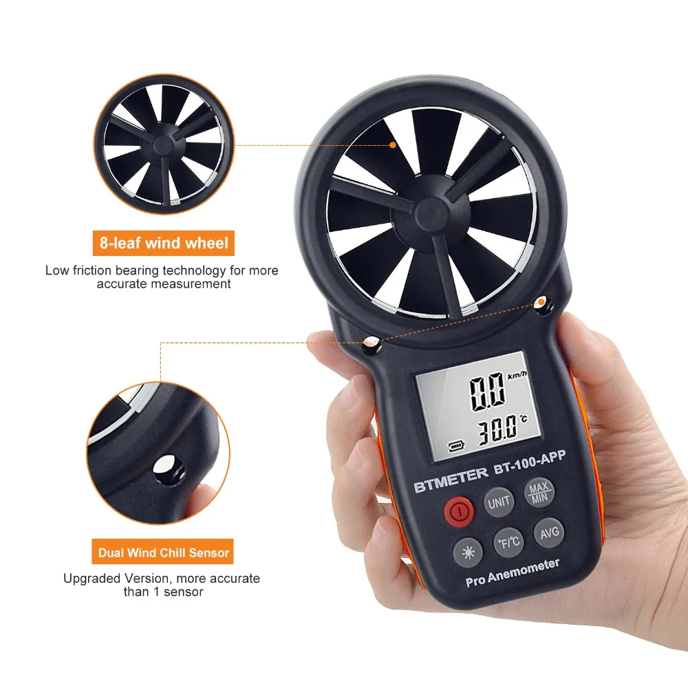 

Digital Anemometer Tester With Mobile APP Wind Speed Measurement Meter Measure Temperature Tester tools BTMETER BT-100-APP
