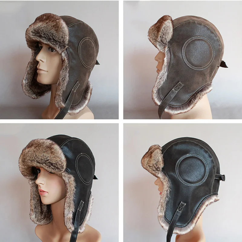 Winter hat earflap hat faux fur hat men women's pilot aviator bomber trapper hat snow cap with ear flaps