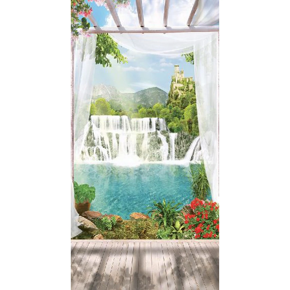 

Window Of Waterfall Mural Stickers Door Sticker Wallpaper Decals Home Decoration Aug02752
