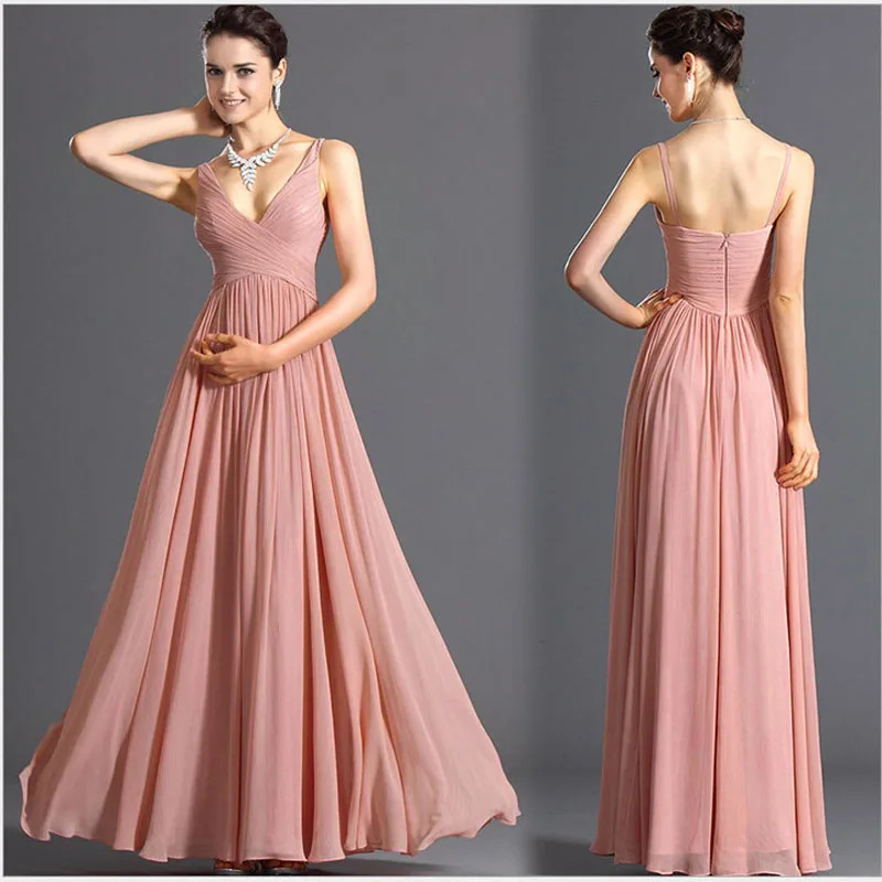 

Women Summer Elegant Long Dress 2018 Sleeveless V-neck Chiffon Wedding Prom Party Bridermaid Dresses Sexy Vestidos De Fiesta