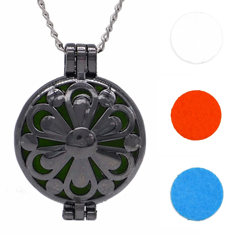 1pcs Aroma Diffuser Necklace Open Vintage Silver Lockets Pendant Perfume Essential Oil Aromatherapy Locket Necklace With Pads