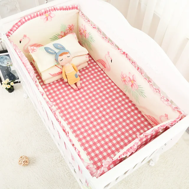 Cartoon Pink Flamingos Baby Girl Bedding Safe Package Bed 100