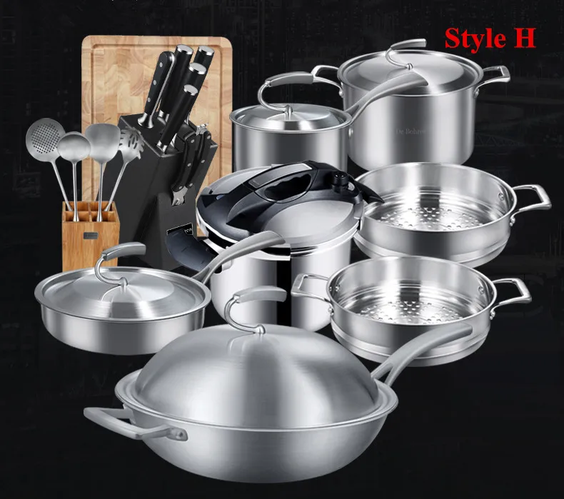 

Food Grade High Quality 18/10 Stainless Steel Germany Technical 3 Style Cookware Set European Simple Design Kitchen Utensil