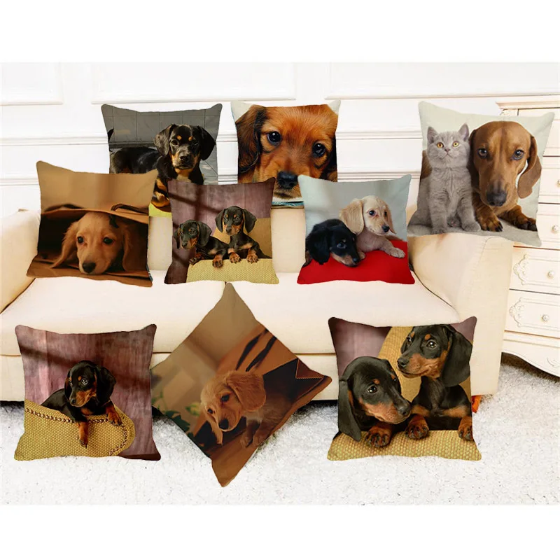

XUNYU Cushion Cover 45x45cm Cute Dachshund Pillow Cover Child Home Sofa Decoration Pillow CasesThrow Pillowcase наволоч