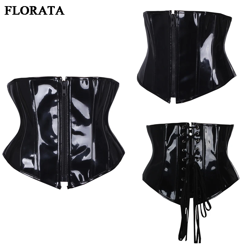 

Florata Summer&Autumn Mujer Underbust Corsets&Bustiers Slimming Women PVC Black Lingerie S-2XL