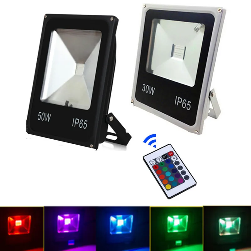 

Outdoor LED Spotlight RGB Flood Lights 10W 20W 30W 50W 24 key Remote Controller IP66 Waterproof Multicolour Landscape Lighting