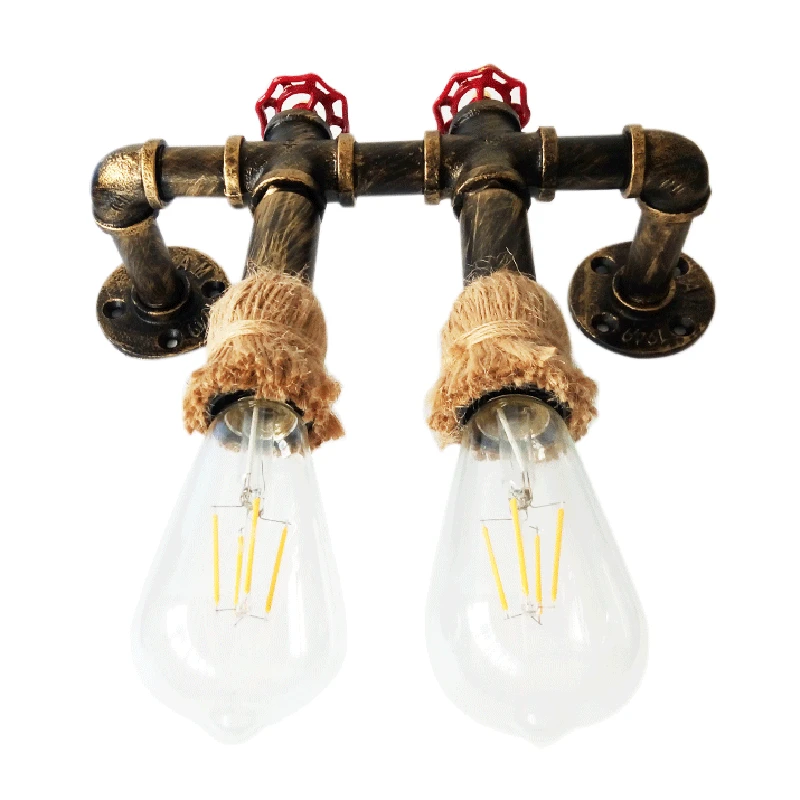 Loft vintage nostalgic Double Heads E27 wall lamp antique iron Water pipe wall light For aisle corridor balcony cafe decoration Loft vintage nostalgic Double Heads E27 wall lamp antique iron Water pipe wall light For aisle corridor balcony cafe decoration