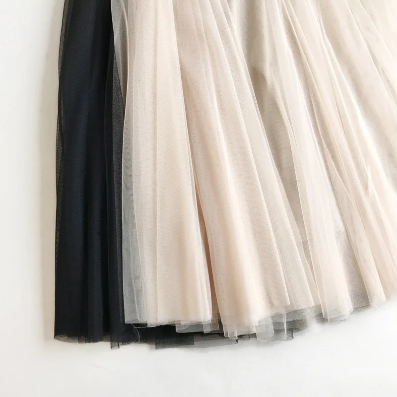 Бальное платье 2018 Новинка весны эластичный пояс длинный тонкий Юбка из сетчатой ткани Высокая Талия одноцветное плиссированные юбки-пачки