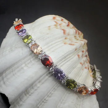 

38% OFF Natural Women Sapphiree Morganite Peridot Band Bracelet 925 Sterling Silver Tennis Links Bracelet 6.5 inch Free Shipping