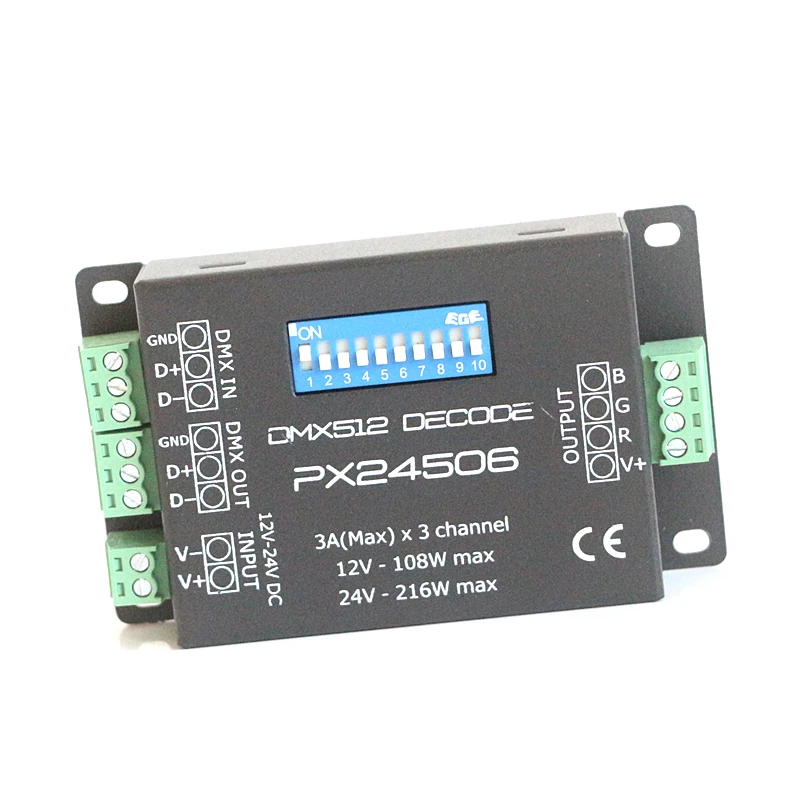 DC12 24V 9A 216 Вт Высокая мощность PX24506 DMX512 декодер драйвер цифровой усилитель сигнала