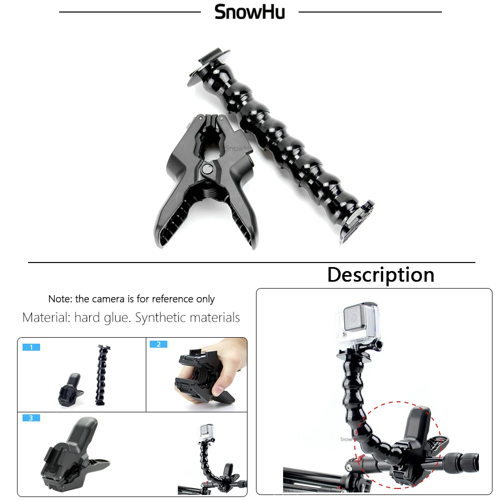 Аксессуары snowhu для GoPro Jaws Flex Clamp Mount и регулируемая шея для GoPro Hero 8 7 6 5 4 sjcam для xiaomi Yi camera GP152