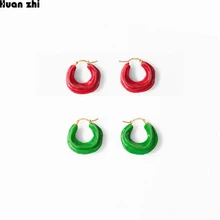 HUANZHI новые маленькие золотые медные металлические зеленые красные эмалированные геометрические круглые серьги для женщин и девушек вечерние подарок на Рождество