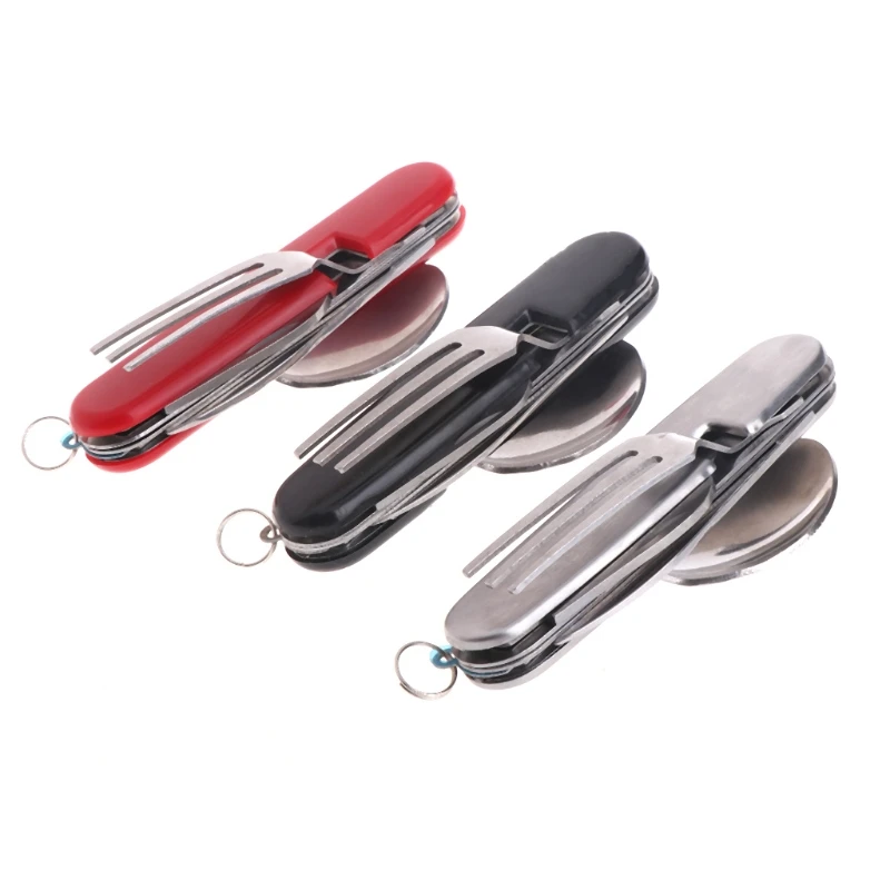 4 en 1 viajes de Camping plegable mesa de Picnic cubiertos tenedor cuchara cuchillo W20