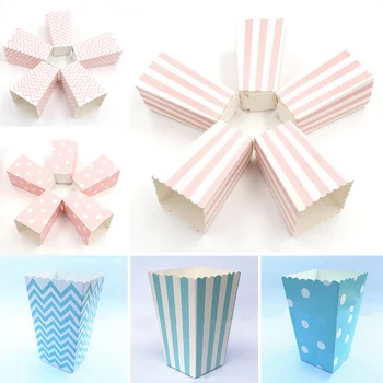 

12 Pcs/Set Striped White Spots Stiff Paper Mini Party Popcorn Boxes Pop Corn Candy Sanck Favor Bags Wedding Birthday Movie Party