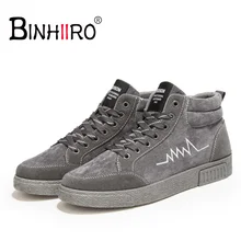 

BINHIIRO brand men's shoes flock lacing high-top casual shoes rubber non-slip men's sports shoes flat shoes 2018 autumn winter