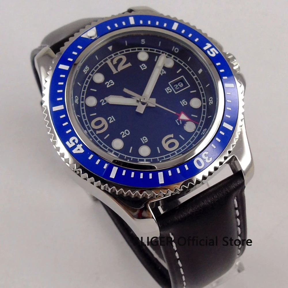 

Fashion No Logo 44MM Rotating Bezel Black Sterile Dial Date Luminous Hands Stainless steel Case Automatic Movement men's Watch