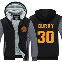 2016 Letter Print Men’s Winter Hoodies Stephen Curry 30 MVP Printing Thicken Zipper Coats USA EU size Plus size