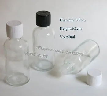 

360 x 50ml Clear Glass Essential Oil Container With Black White Plastic Childproof Cap
