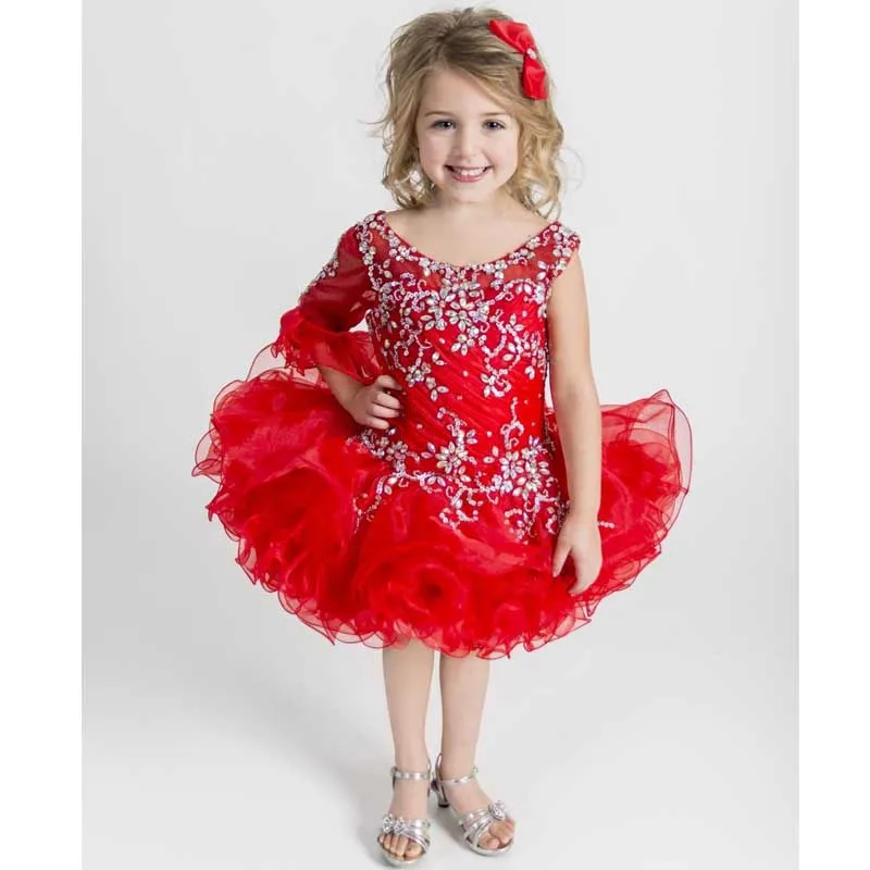 New Glitz Pageant Dresses for Girls Toddler Off shoulder Red Organza