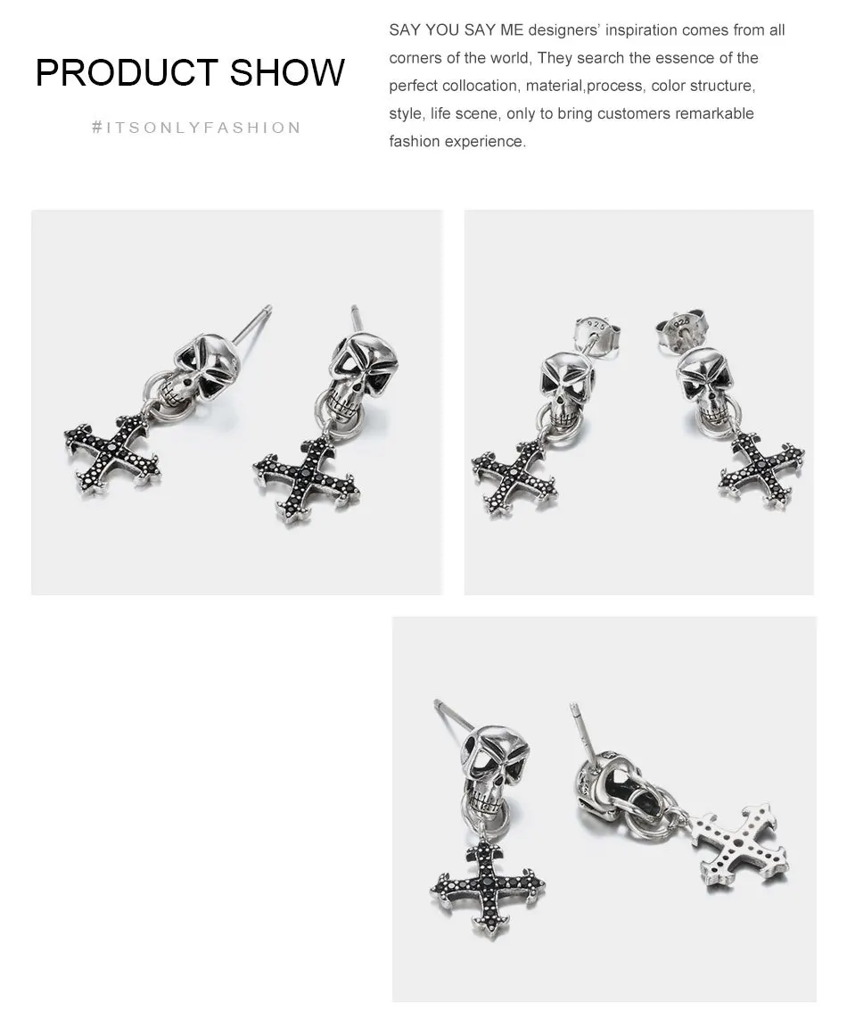 Say-You-Say-Me-925-Sterling-Skull-Earrings-Wholesale-Fashion-Black-Zircon-Cross-Earrings-Unisex-Best-T11