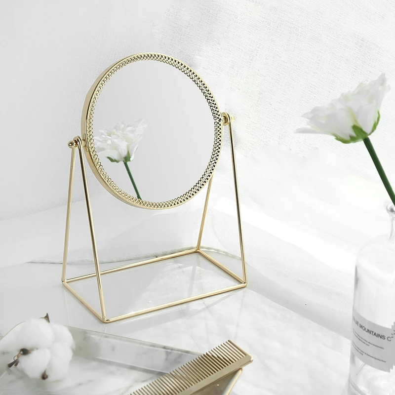 Золотое металлическое декоративное зеркало, Скандинавское настольное зеркало для макияжа, медное туалетное зеркало принцессы, туалетное стекло, домашние декоративные зеркала