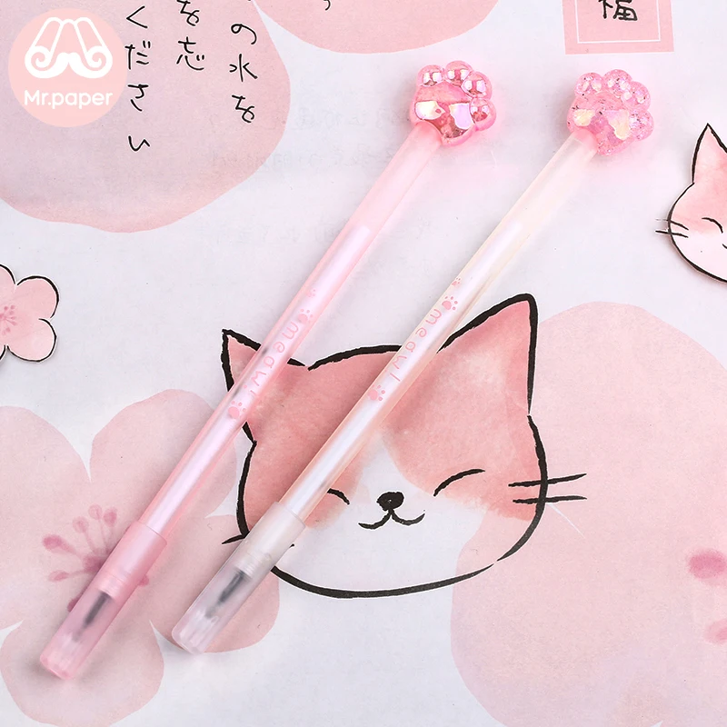 

Mr Paper Pink White Cute Kitty Claw Style Writing Gel Pens School Official Supply Student Study 0.5mm Size Black Ink Gel Pens