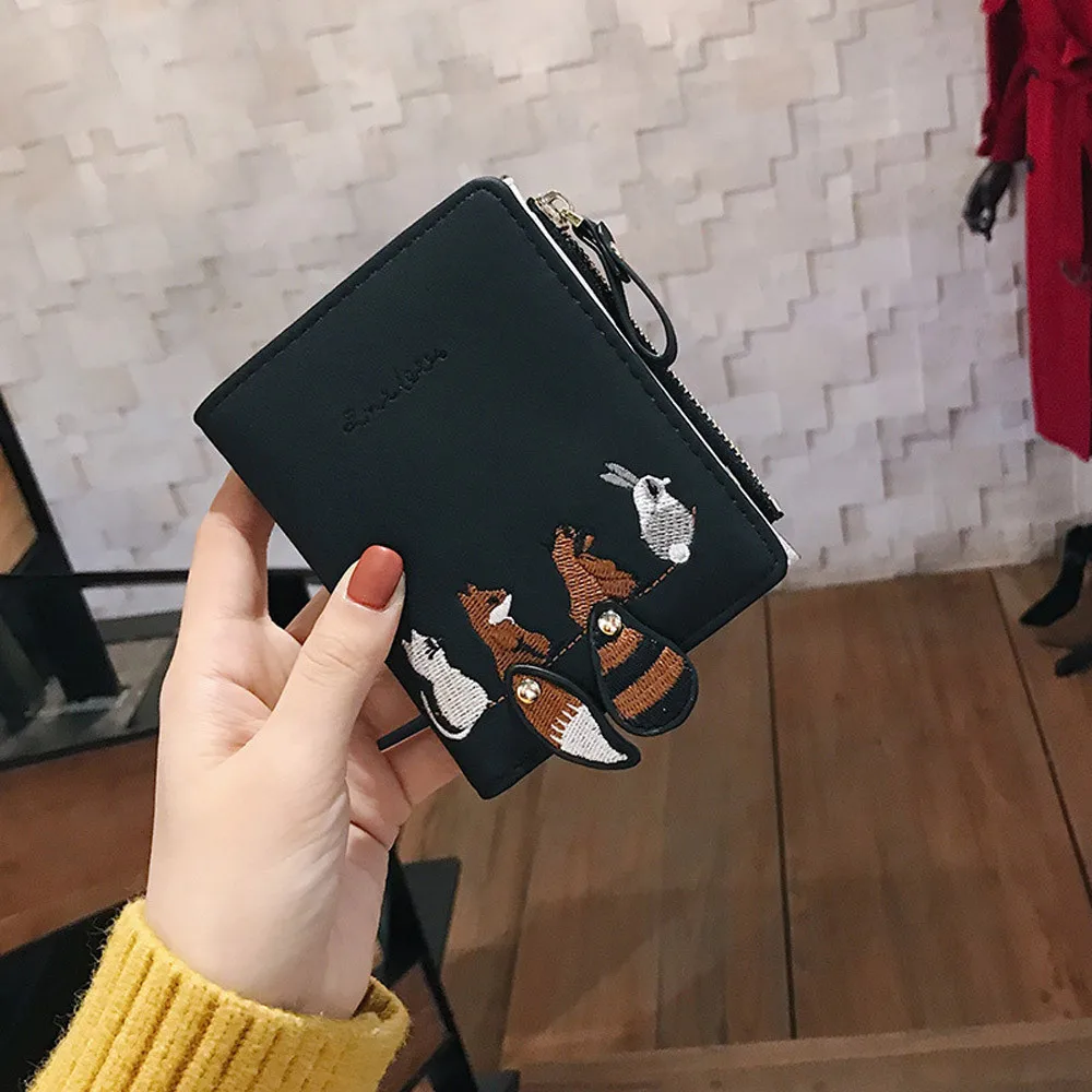

2018 New Leather Women ID Card Holder Bank Card Wallet Lovely Cartoon Fox Credit Card Holder Bag Business Card Holder Organizer