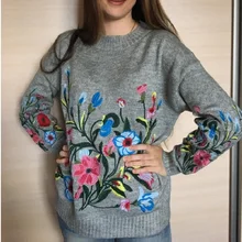 Hchenli 2017 font b Women b font Grey Flower Embroidered Sweater Knitwear Ladied Black Wine Red