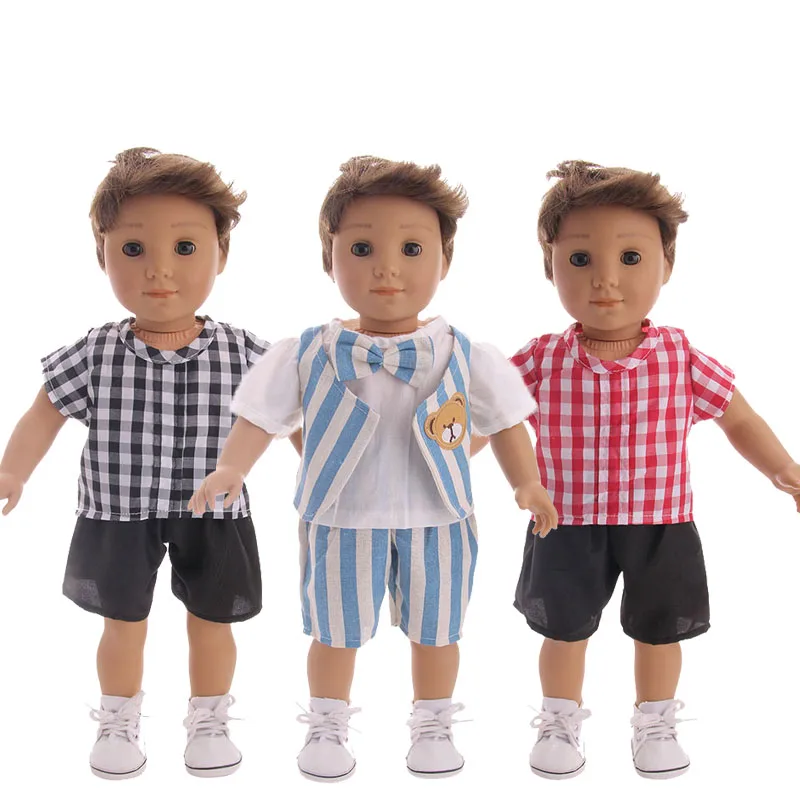 

Doll Clothes Accessories Summer Suit Plaid Top+Shorts For Logan Boy Doll Children best Birthday Gift