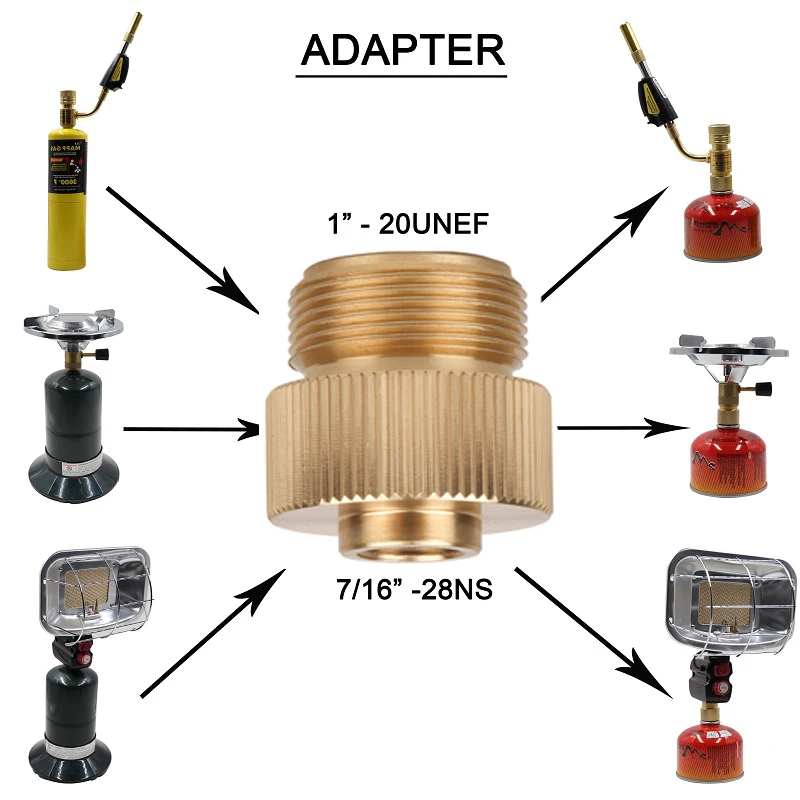 Адаптер газовой печи для кемпинга 1 &quot 20 UNF конвертер Lindal Valve канистра to7/16&quot 28UNF