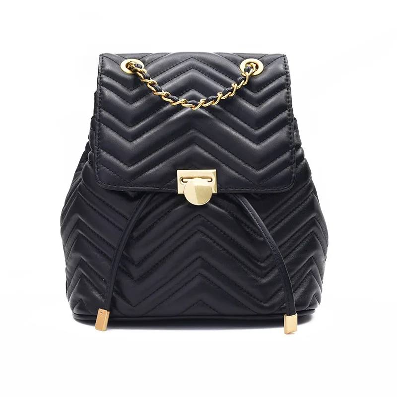 

Fashion Thread Embossing Women Backpacks Chains Classic Zig Zag knapsack both shoulder bag bolsas femininas sheepskin