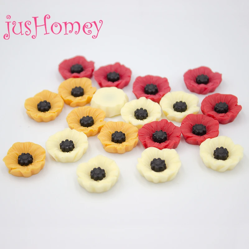

30PCS Mixed Colors Resin Poppy Flowers 19mm Matt Poppy Flower Beads Flatback Cabochons for DIY Jewelry Making, Handmade Crafts