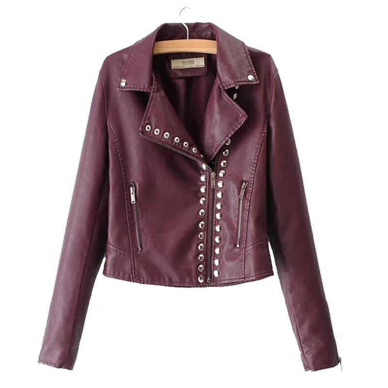 

Women's Leather Jacket New Fashion Autumn Double-row Metal Button Decorated Slim Short Leather Coats Ladies Biker Moto Jackets