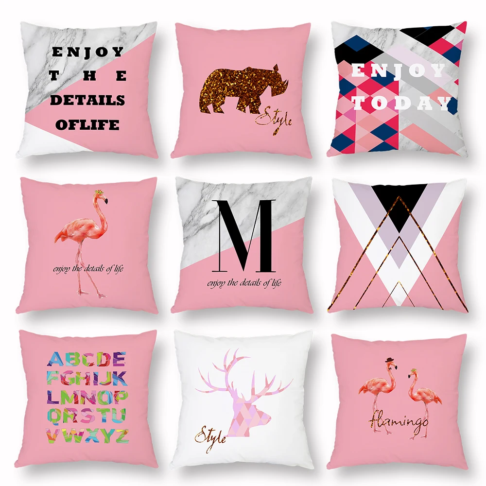 

Pink Flamingo Cushion Cover Home Decor Bear Giraffe Bear Pattern Decorative Pillow Cases Sofa Bed Living Room Enjoy Your Life