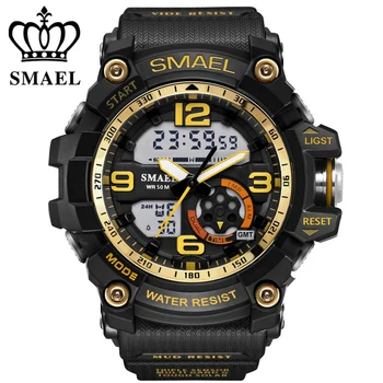 

2018 Fashion Smael Analog Digital Watch Men Sports 50m Professional Waterproof Quartz Large Dial Hours Military Wristwatches