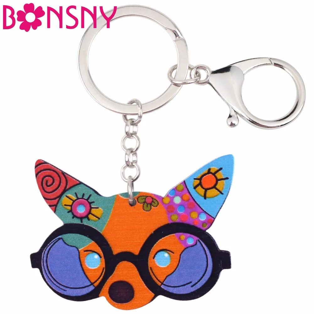 Bonsny Acrylic Jewelry Chihuahua Dog Key Chains Keyrings For Women Girl